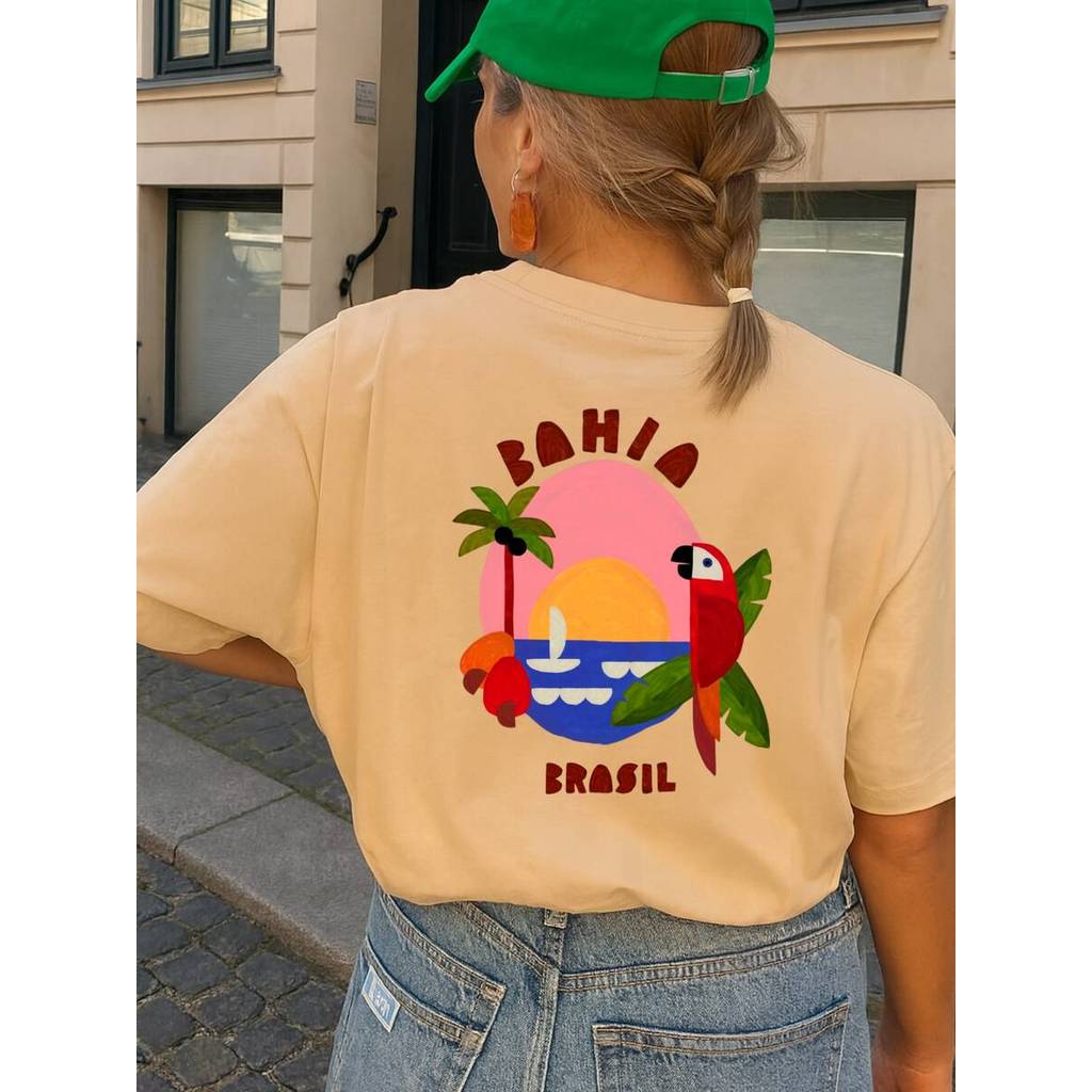 Camiseta Feminina Estampada Floral Bahia | T-Shirt Oversized Moda Praia Verão Bahiano