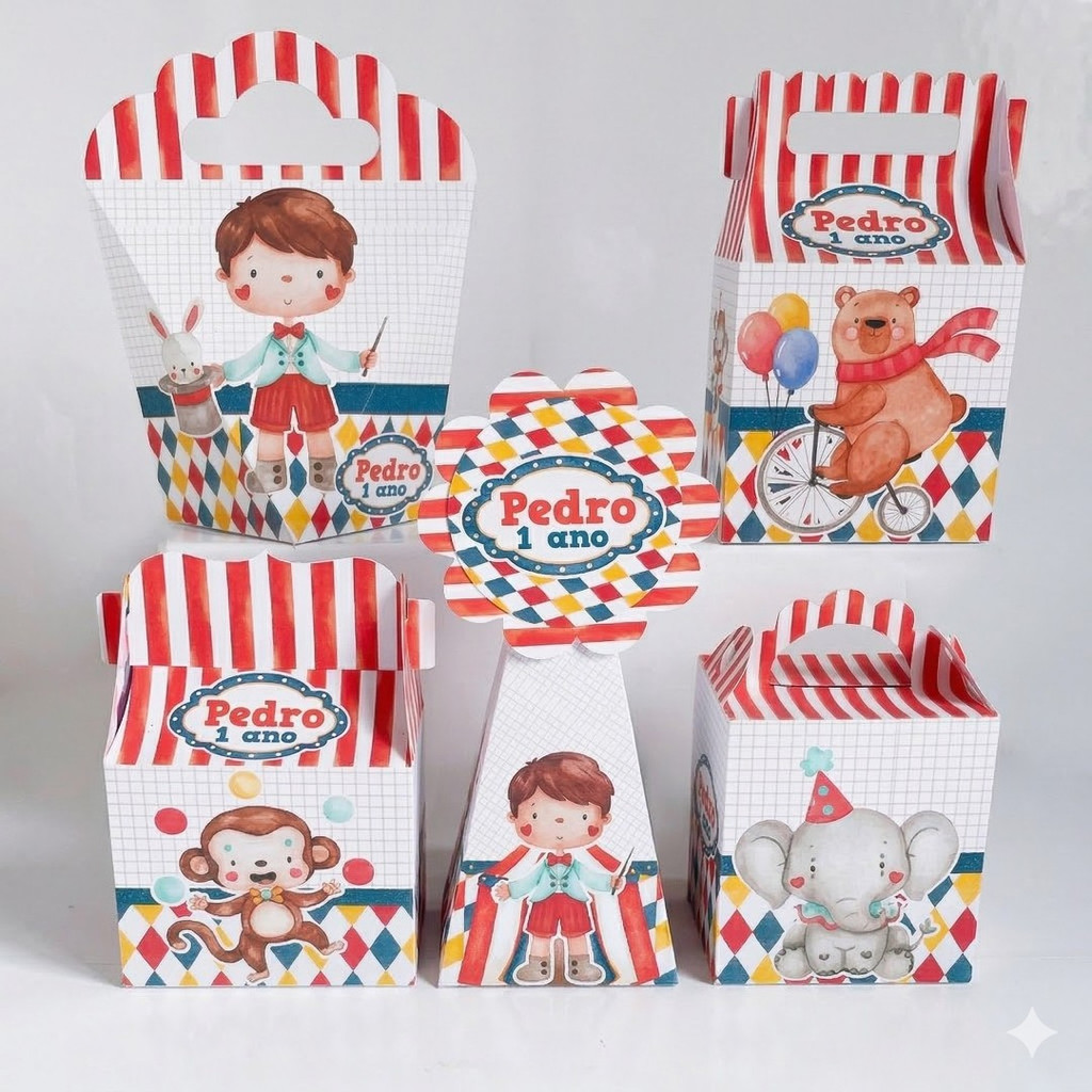 Personalizados CIRCO MENINO VERMELHO (PEGUE E MONTE) - kit festa - lembrancinha - aniversario - caixinhas personalizadas