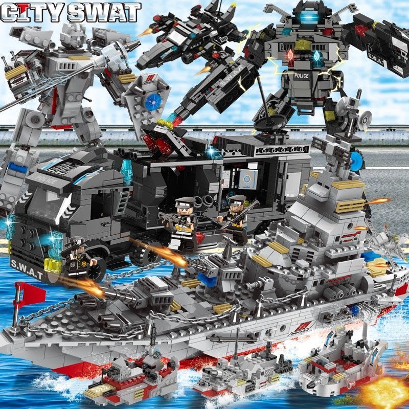 1400 pçs Lego blocos de construção série militar cidade SWAT transportadora navio de guerra brinquedos educativos montad