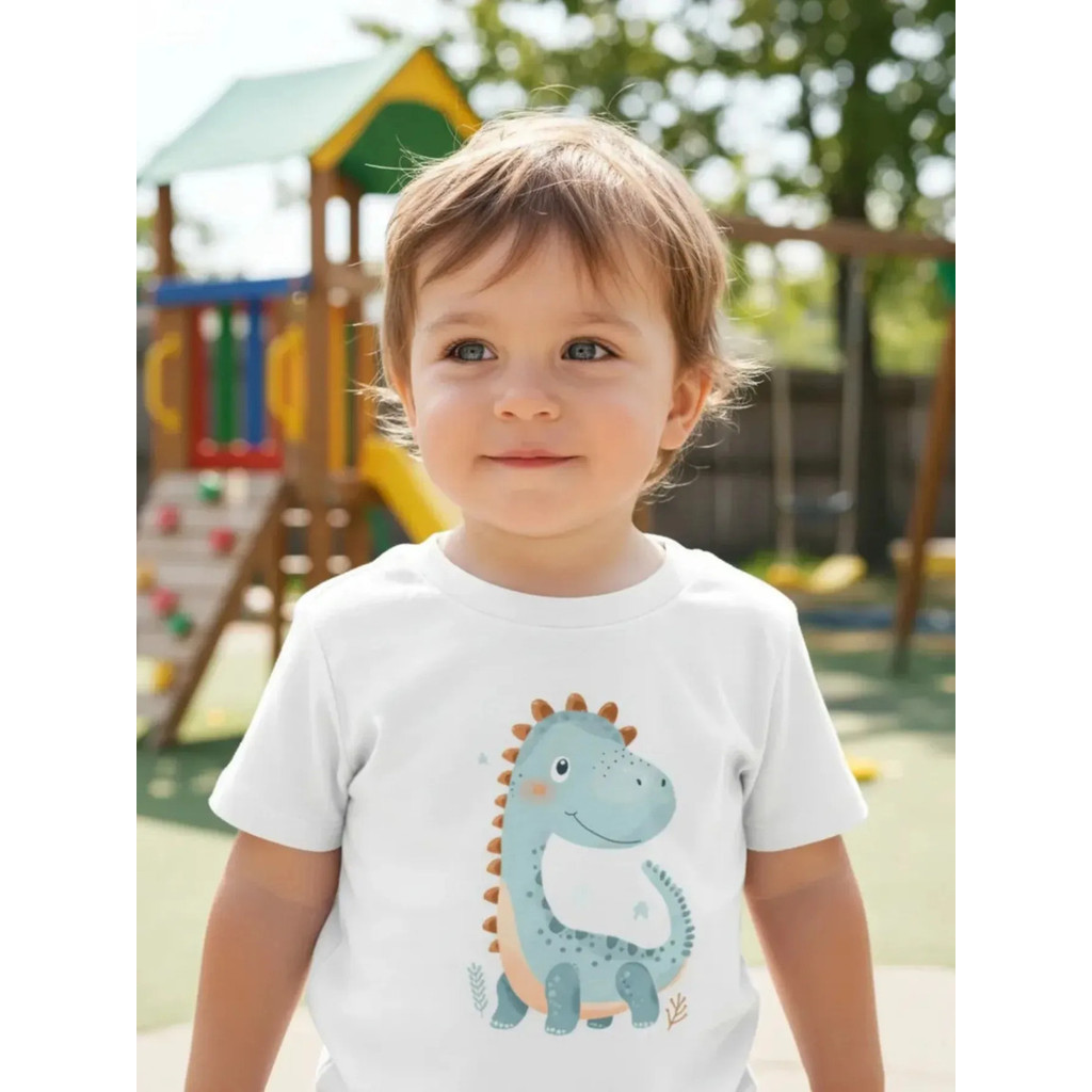 Camiseta Infantil Bebe Dino Braquiossauro Azul Dinossauro