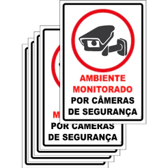 5 Placas Sinalização Monitoramento Por Câmeras De Segurança 15x20cm
