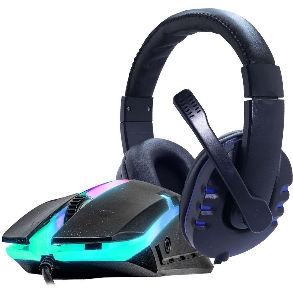 Kit Mouse LED RGB E Fone Headset Para Ps4 XBOX Celular Gamer USB P2 Computador Note Jogos