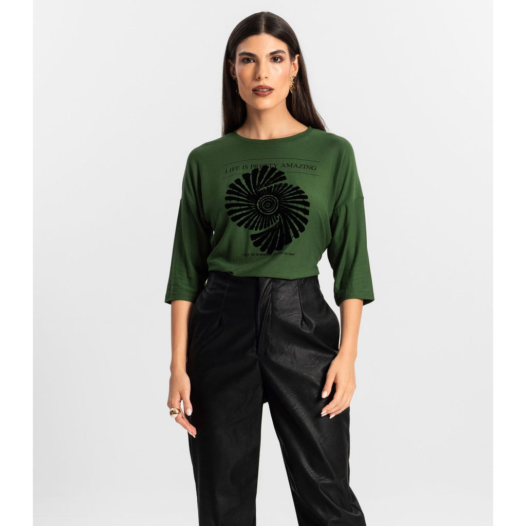 Blusa Feminina Manga 7/8 Viscose Endless Verde