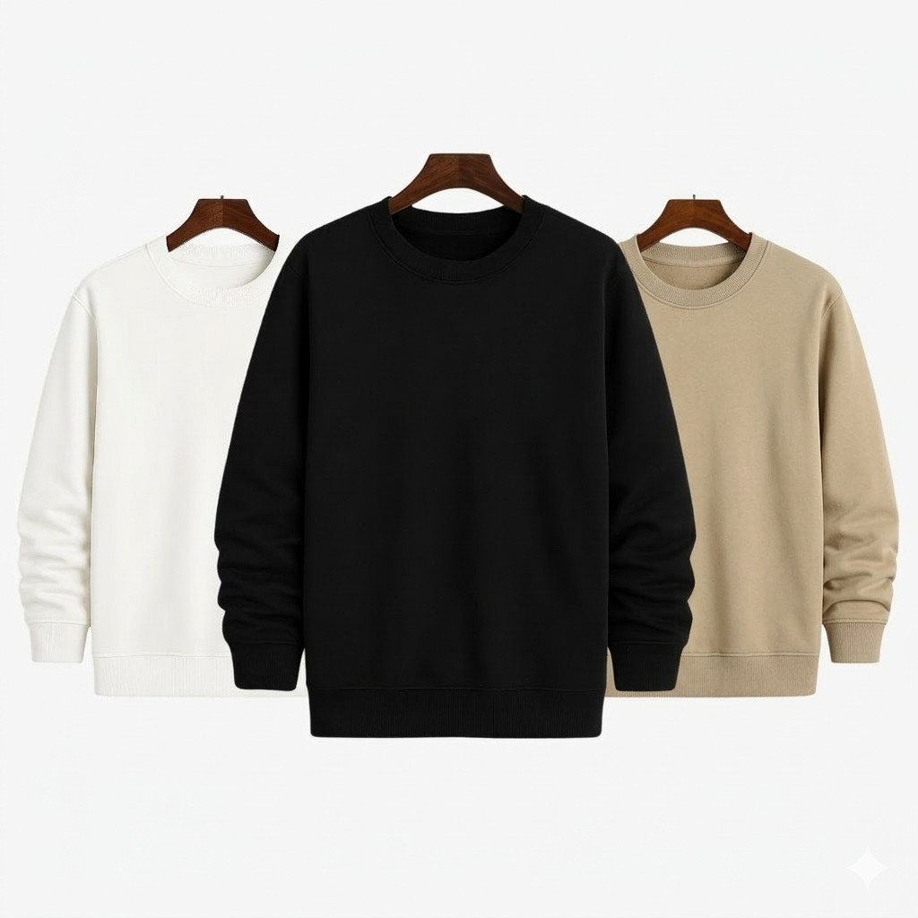 Kit 3 Moletom liso Blusa de Frio Casaco Masculino gola Redonda Flanelado liso algodão