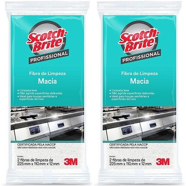 Kit 2 Fibra de Limpeza SCOTCH Brite 3M Branca Macia 2 Unidades