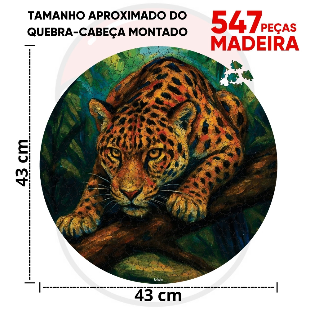 QUEBRA CABEÇA CIRCULAR ONÇA PINTADA 547 PEÇAS MADEIRA BABEBI PUZZLE ARTE ANIMAL BRASIL BRINQUEDO — imagem 2 de 2
