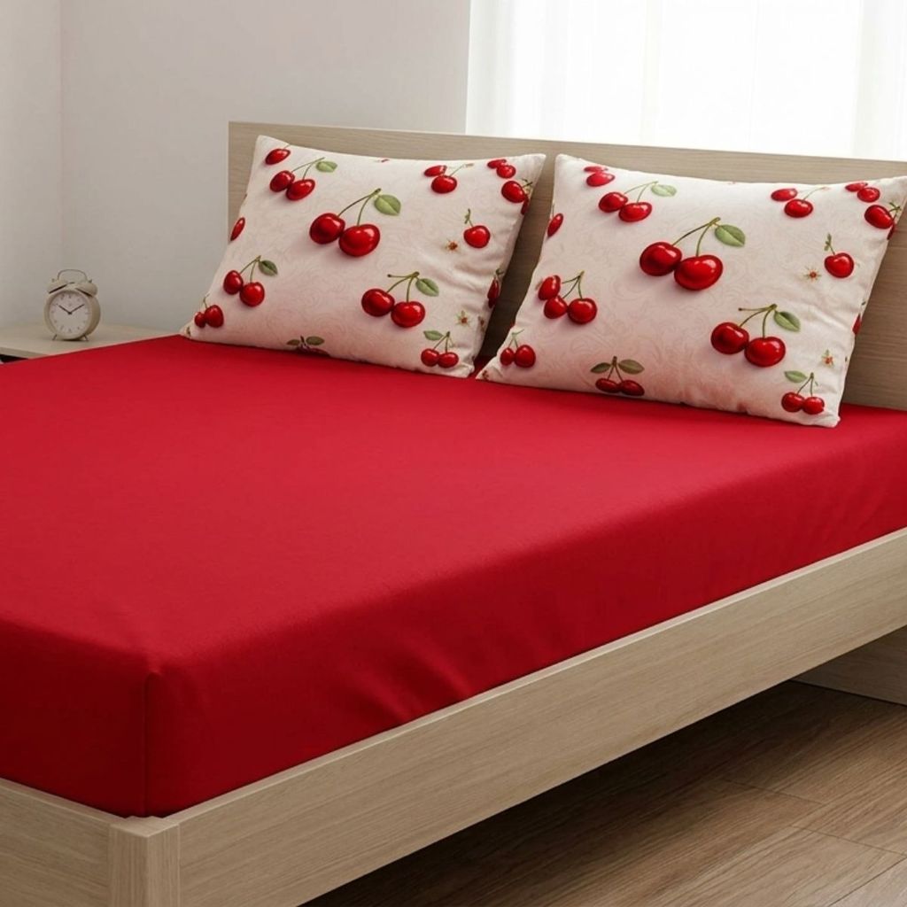 Jogo De Cama Lençol Cereja Estampado Com Elástico Micropercal 300 Fios Solteiro Casal Queen King Macio Confortável