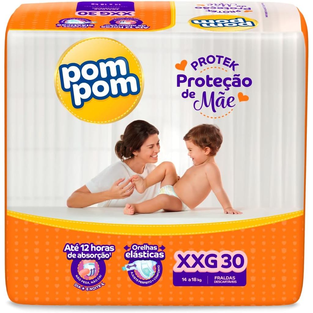 Fralda Pom Pom Protek Proteção de Mãe Mega XXG 30 Unidades
