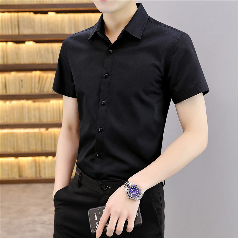 Camisa masculina de manga curta de verão versão coreana Slim-fit na moda bonito Casual camisa masculina de negócios meia