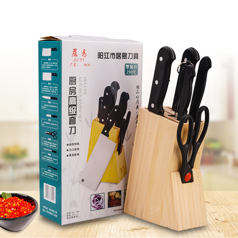 Faca de cozinha afiar vara faca tesoura frutas faca combinação conjunto tenda cozinha oito peças conjunto faca
