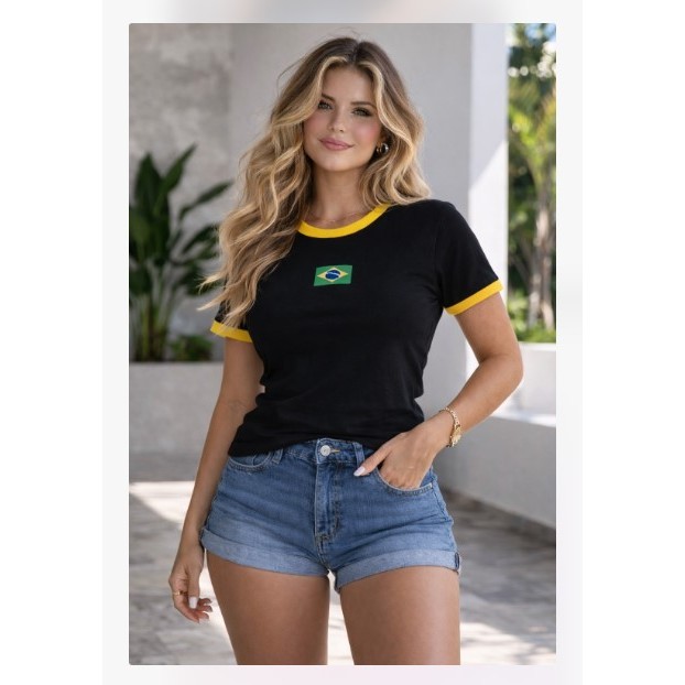 -Camiseta Brasil Feminina Básica com Estampa