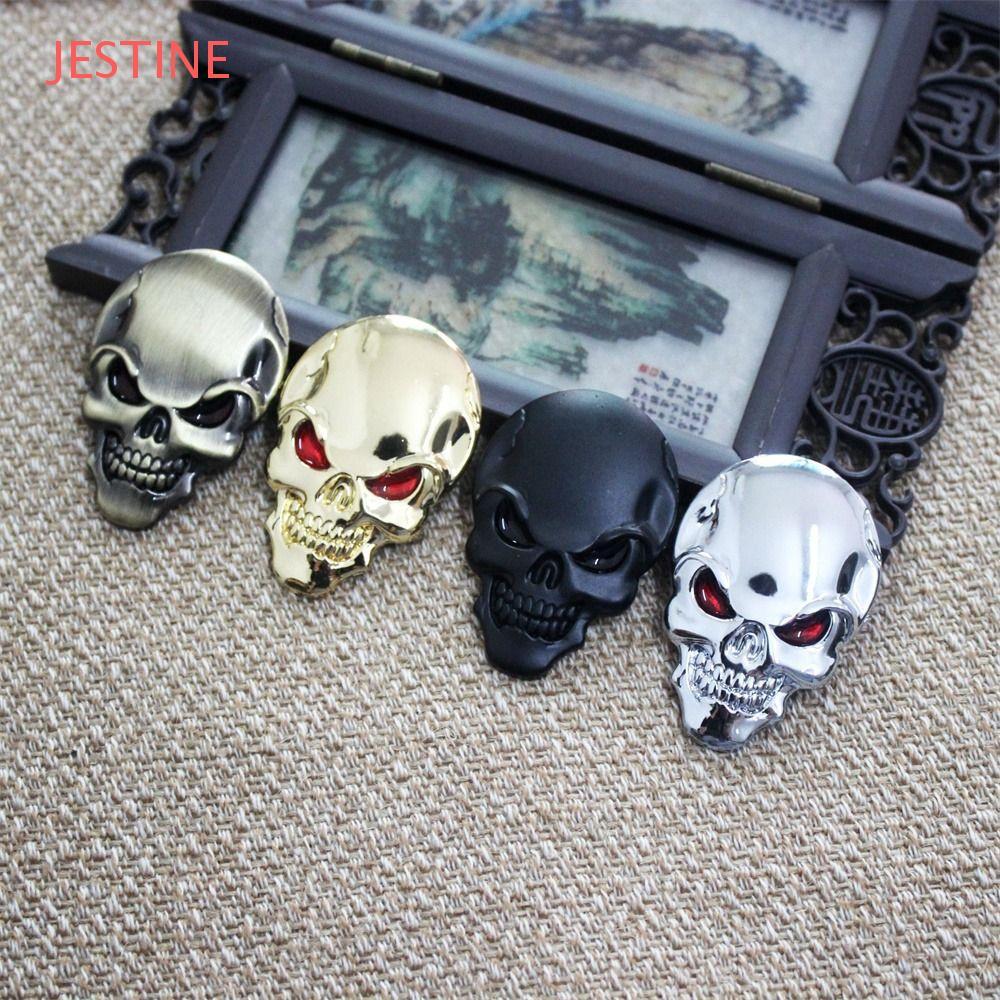 Decalque De Carro Esqueleto De Caveira JESTINE , Adesivo De Metal 3d De Liga De Zinco De Fácil Instalação , Tira Preta D
