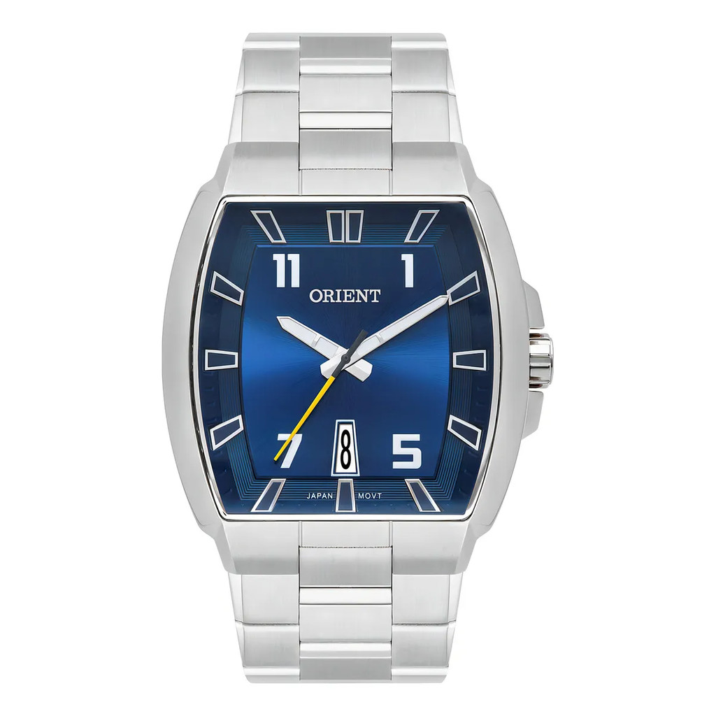 Relógio Orient Masculino Quadrado Gbss1054 Prata Fundo Azul