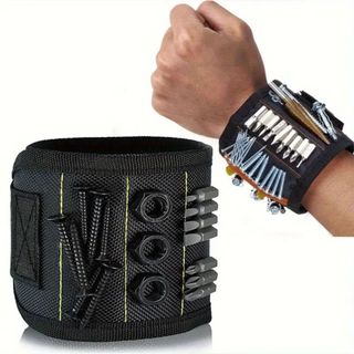 Pulseira com 15 Ímãs para Ferramentas,  Ajustável com Bolsos Duplos, Força Magnética Forte, Costura de Precisão.