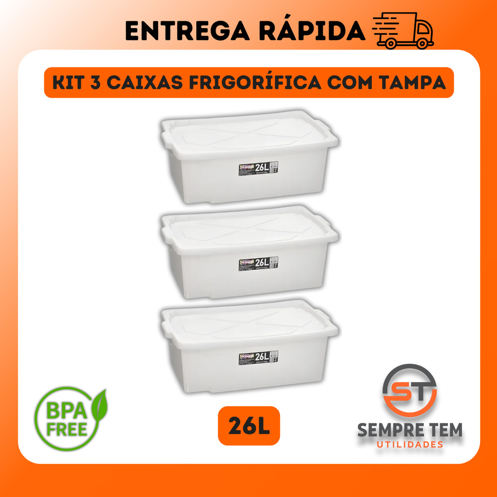 Caixa Frigorifica Transparente 12 / 26 Litros Degelo Cesto Organizador Carne Alimentos Peixe Freezer