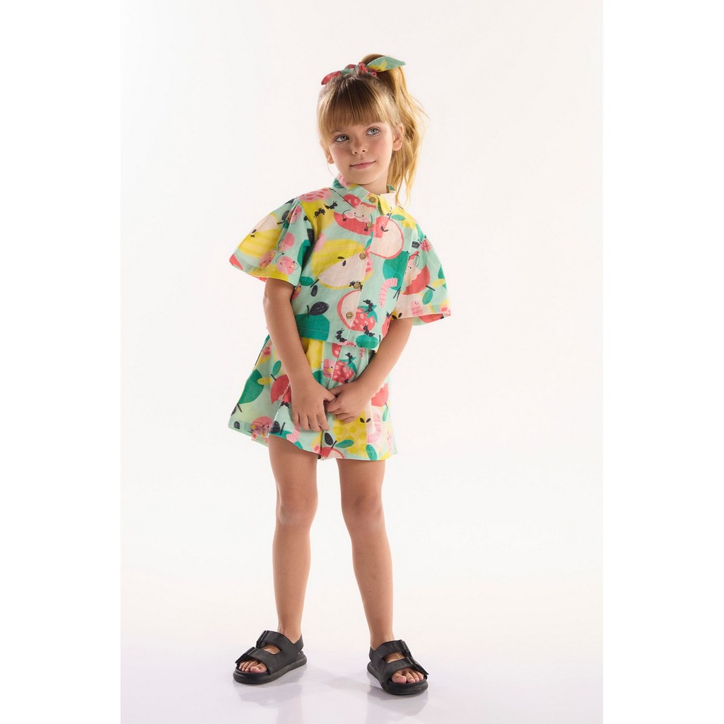 Conjunto Infantil para Menina com Camisa e Short Três e Já