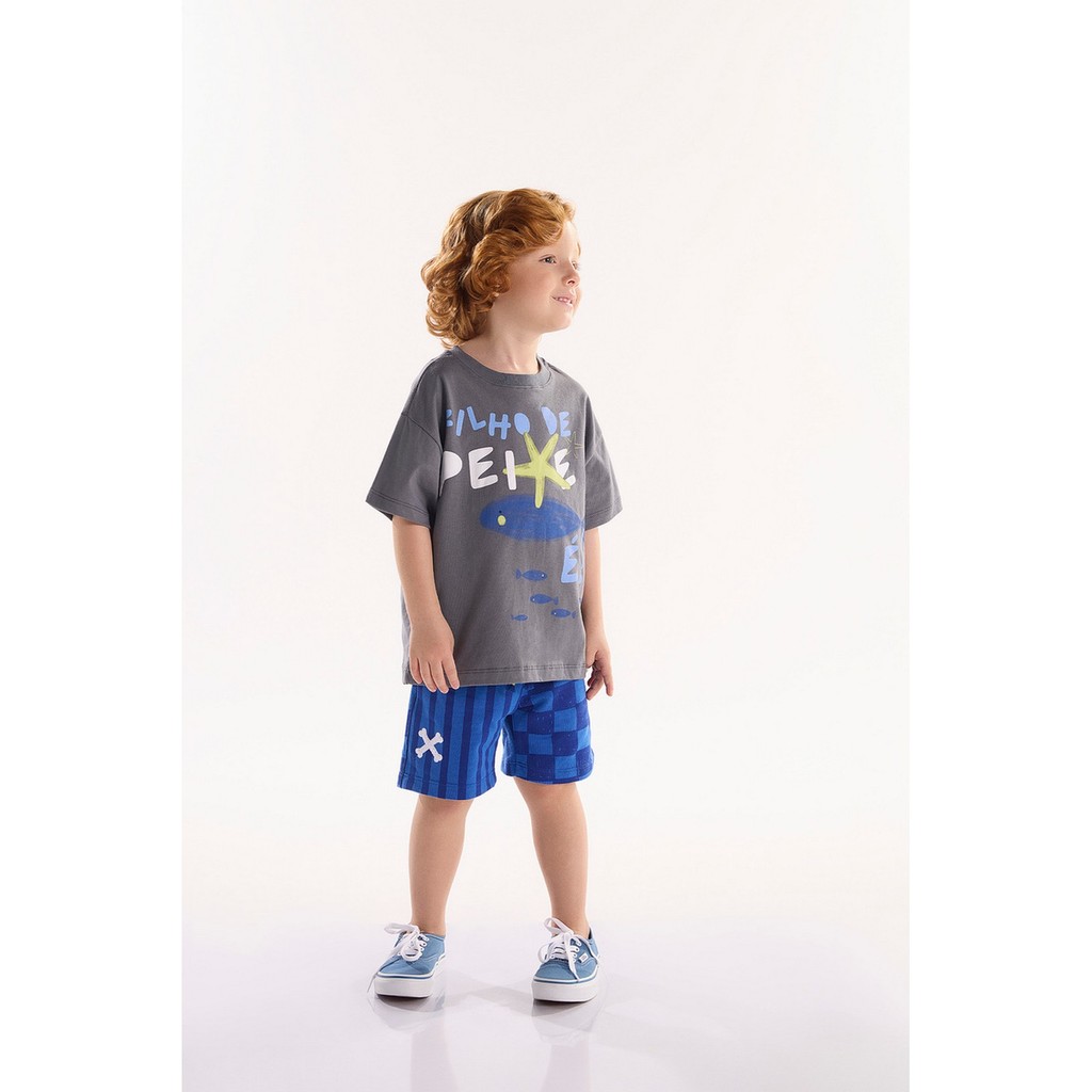 Conjunto Infantil para Menino oMar com Camiseta e Bermuda Três e Já