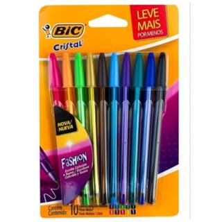 Canetas Coloridas Esferográficas Bic Cristal Coloridas Fashion Kit 4 e 10 cores Cristal Ponta Media em Oferta na Shopee
