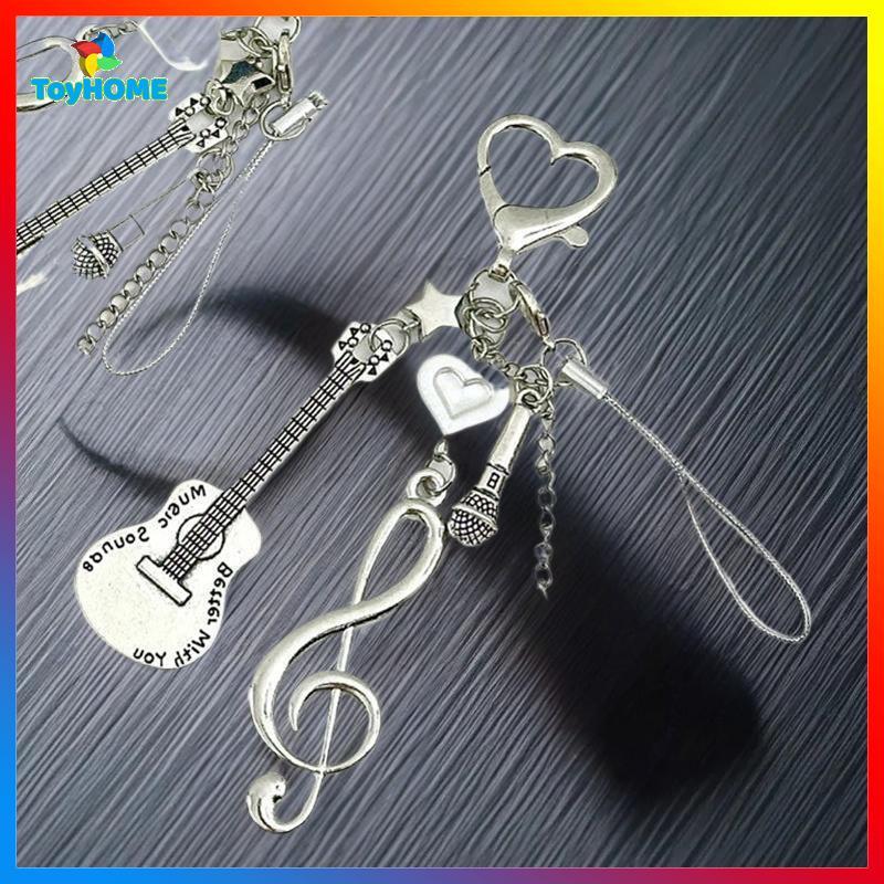LAHB > 1/2 PCS Bonito Doce Nota Musical Guitarra Chaveiro Pingente Charme Corrente De Telefone Mochila Decoração Bolsa F