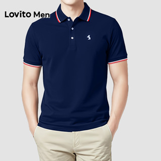 Lovito Men  Camisa Polo Casual com Botões em Cor Contrastante Primavera/verão Azul Marinho para Homens LNE138095 em Oferta na Shopee