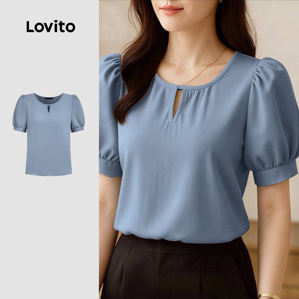 Lovito  Blusa Casual Plissada com Recorte Primavera/verão Blusa Khaki para Mulheres L171ED1043 em Oferta na Shopee