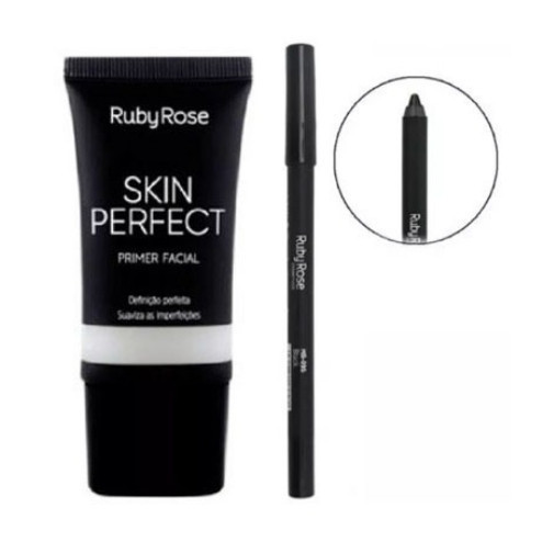 KIT  LAPIS DELINEADOR RUBY ROSE CARBON BLACK HB050 + Primer Facial Ruby Rose Skin Perfect HB-8086