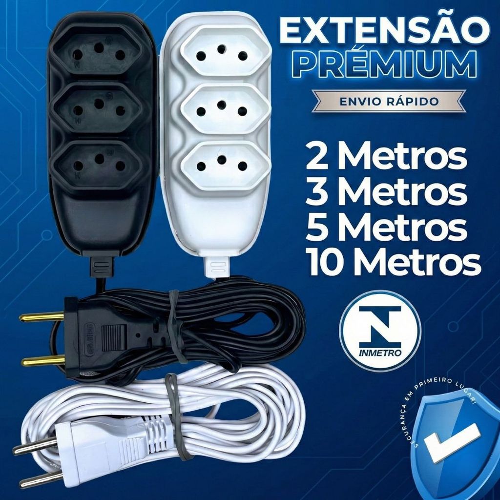 Extensão elétrica 2, 3, 5 e 10 Metros Tomadas Compacta Vários Tamanhos em Oferta na Shopee