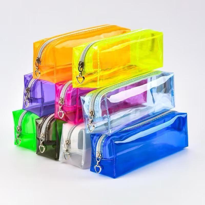 Estojo Neon Transparente a prova dágua Com Zíper Para Escola Faculdade Pronta Entrega