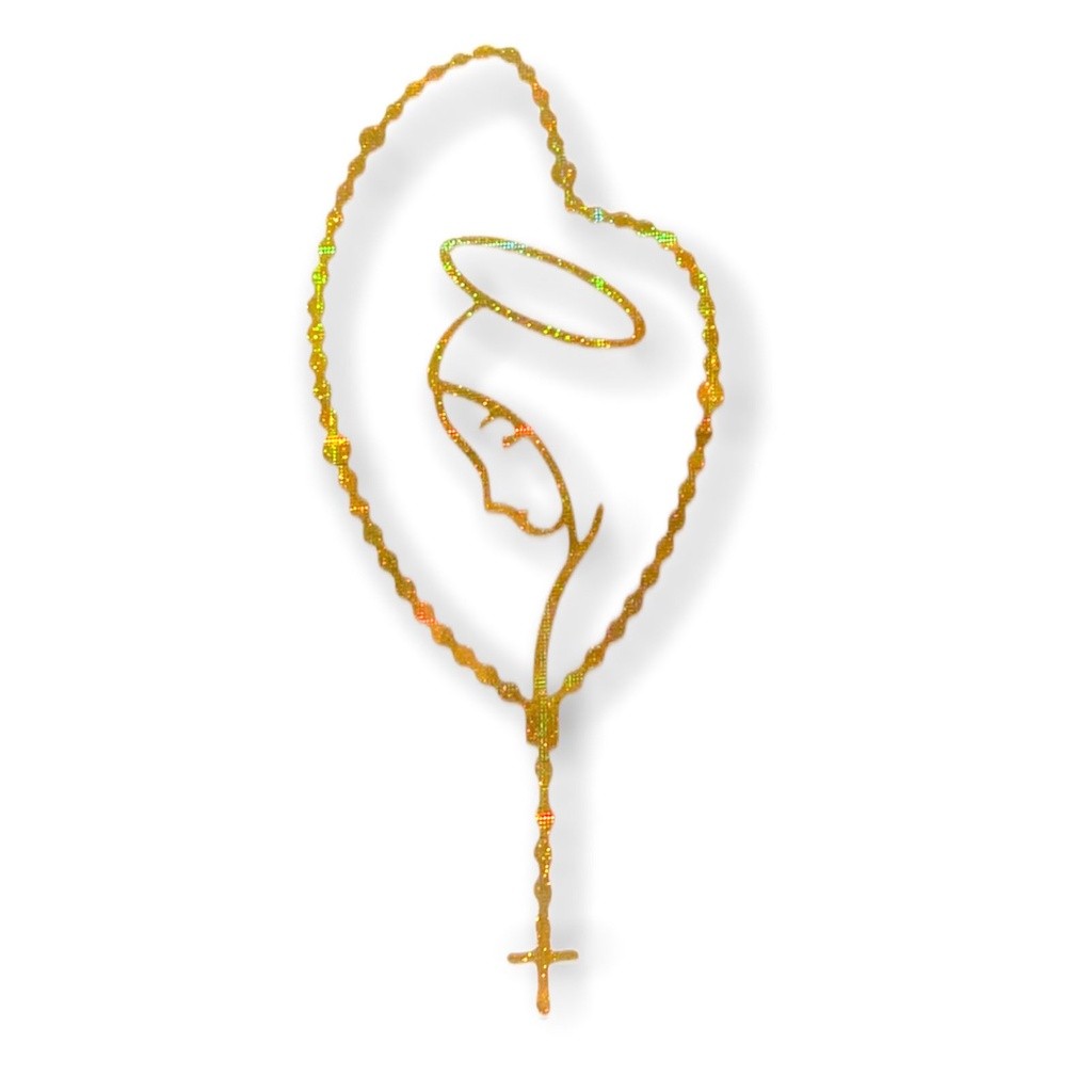 Adesivo P/ Carro N Senhora Do Silencio Terço Dourado 13x6cm