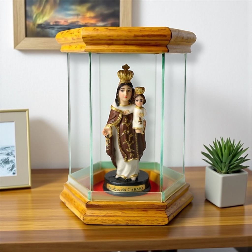 Redoma Oratorio com Imagem de Nossa Senhora do Carmo 17cm