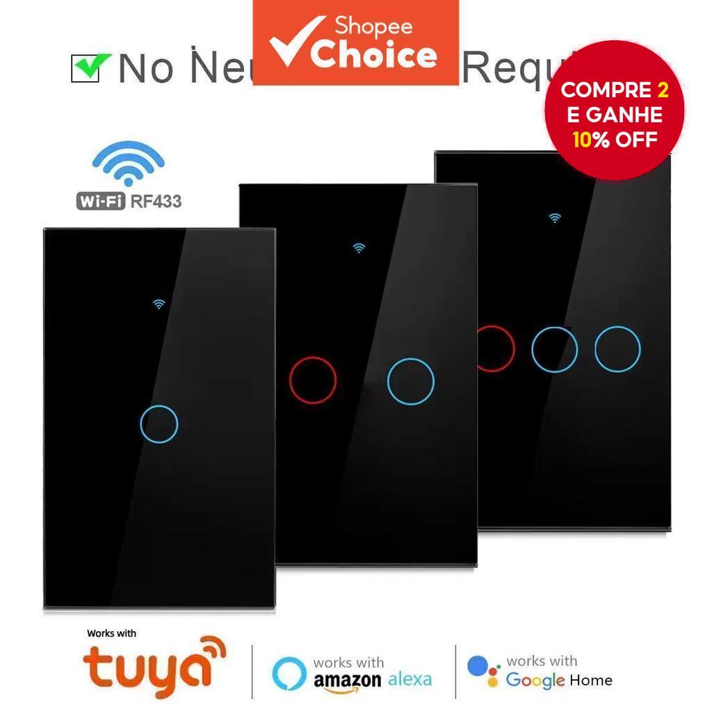 Interruptor Inteligente Wifi Touch Sem Necessidade de Fio Neutro Casa Inteligente 1/2/3 Teclas para Luz 100-240V