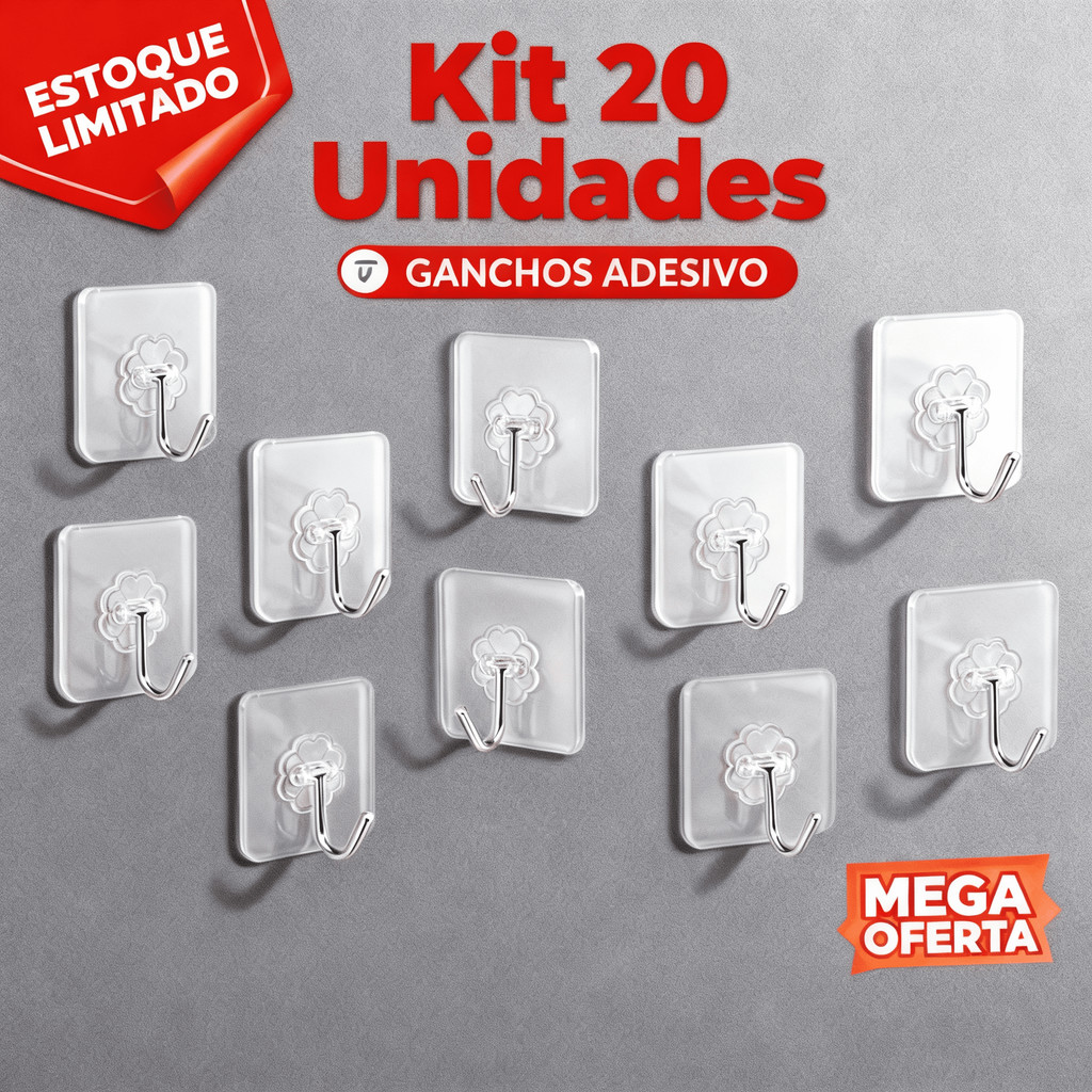 Kit 20 Ganchos Adesivos Multi Funcional Autocolante Casa Cozinha Quarto Banheiro Organizado Parede Transparente em Oferta na Shopee