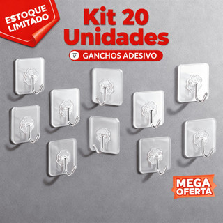 Kit 20 Ganchos Adesivos Multi Funcional Autocolante Casa Cozinha Quarto Banheiro Organizado Parede Transparente