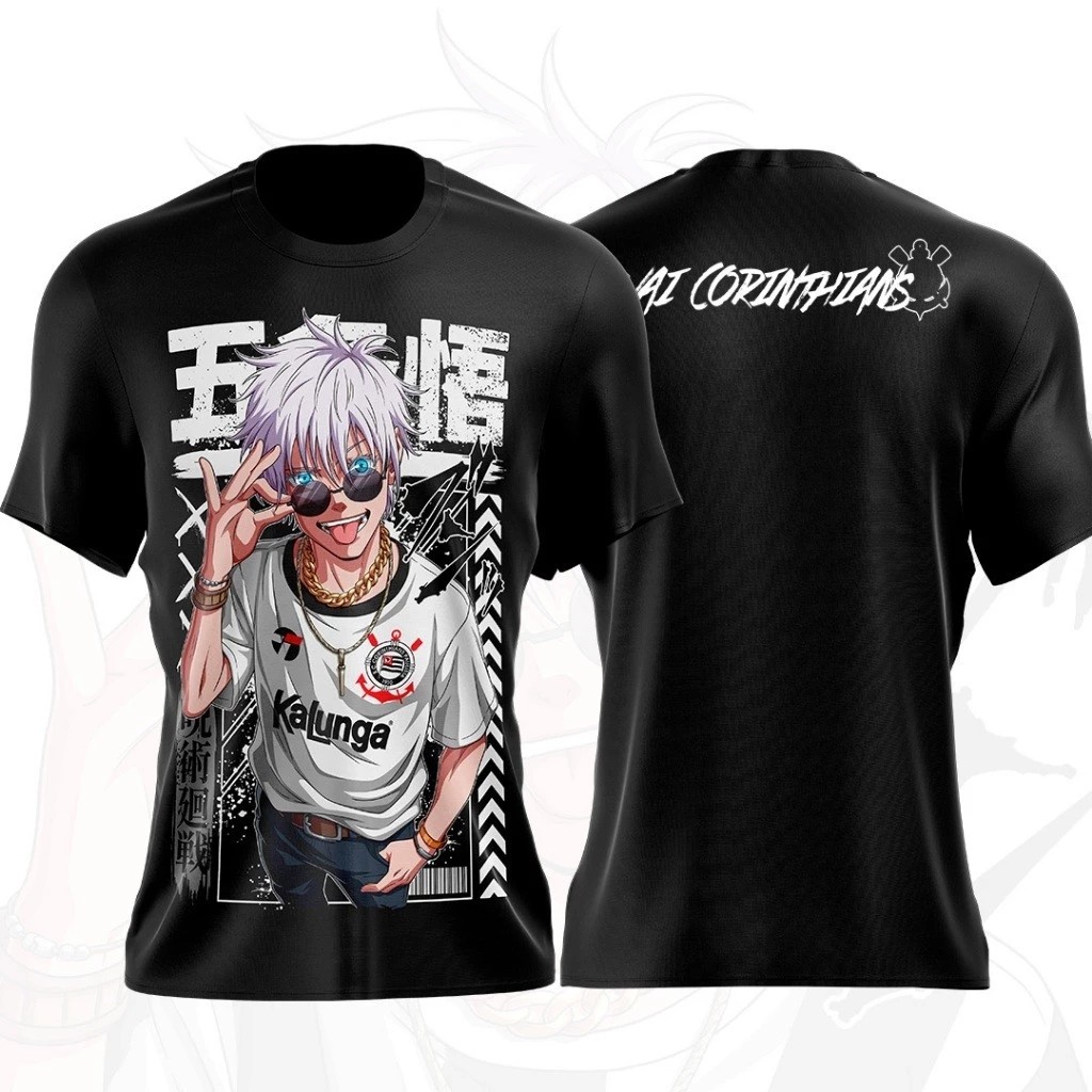 Camiseta Masculina Estilosa Satoru Time Lançamento Camiseta 100% Algodão Camisetão Solta Plus Size Camiseta - Estampaê