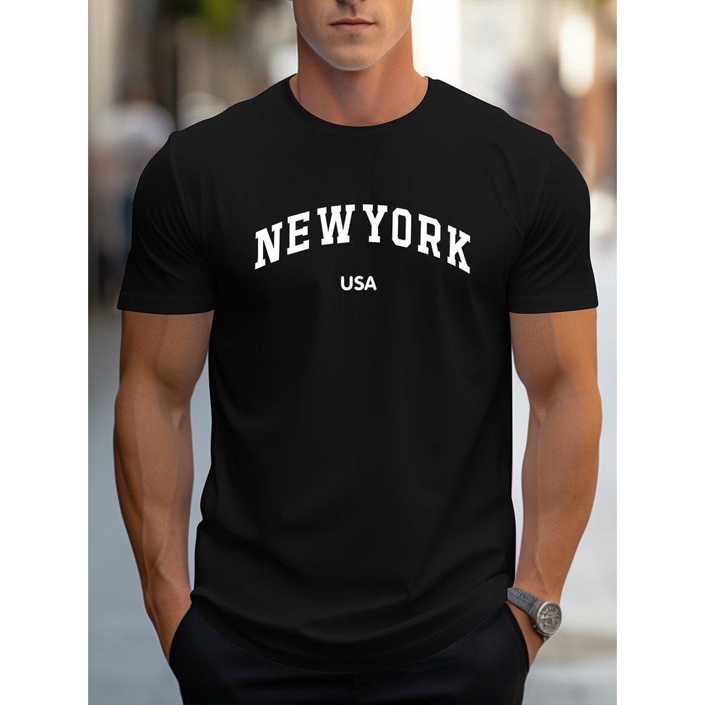 2026 Camiseta Masculina Casual De Manga Curta Com Estampa Da Cidade De Nova York, Confortável E Versátil.