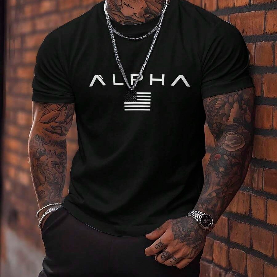 Camiseta Masculina Alpha EUA Estampada Camisa 100% Algodão Academia Treino Gym Malha Premium Confortavel Casual