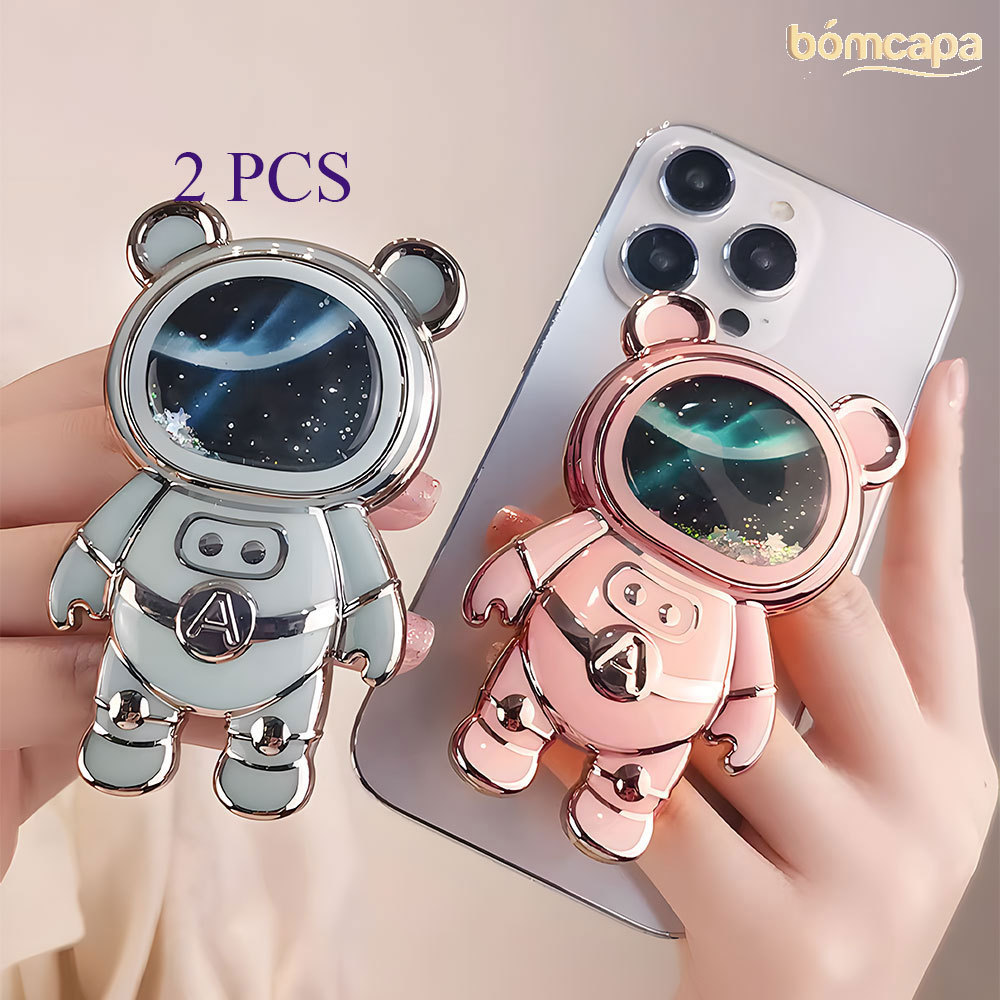 Kit 2 Suporte Astronauta Galvânico Para Telefone Celular Com Glitter Areia Movedica Todos os Modelos KZJ002