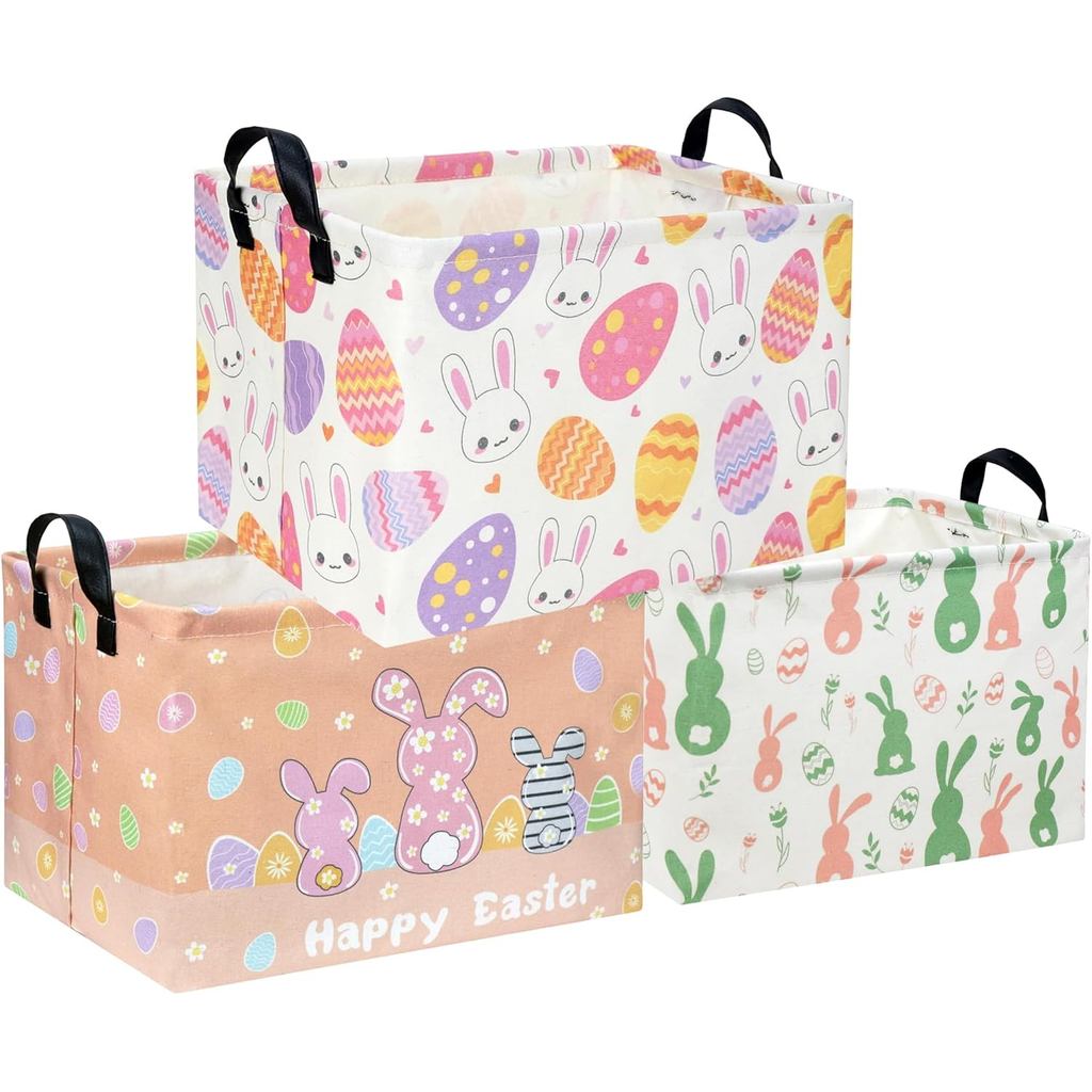 3 Pacotes de Cestas Retangulares de Páscoa, Caixas de Presente Vazias, Coelho Rosa, Cesta de Armazenamento para Crianças
