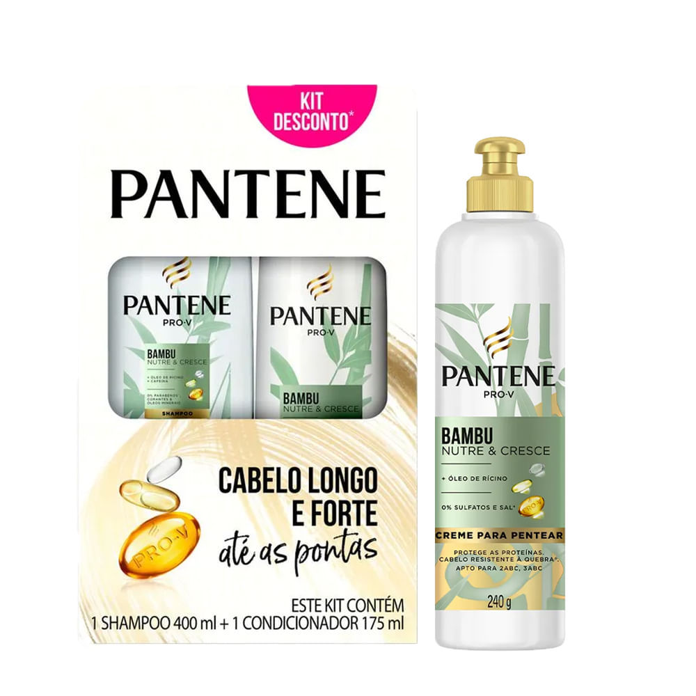 Kit Pantene Bambu Shampoo 400ml + Condicionador 175ml + Creme Para Pentear 240g em Oferta na Shopee
