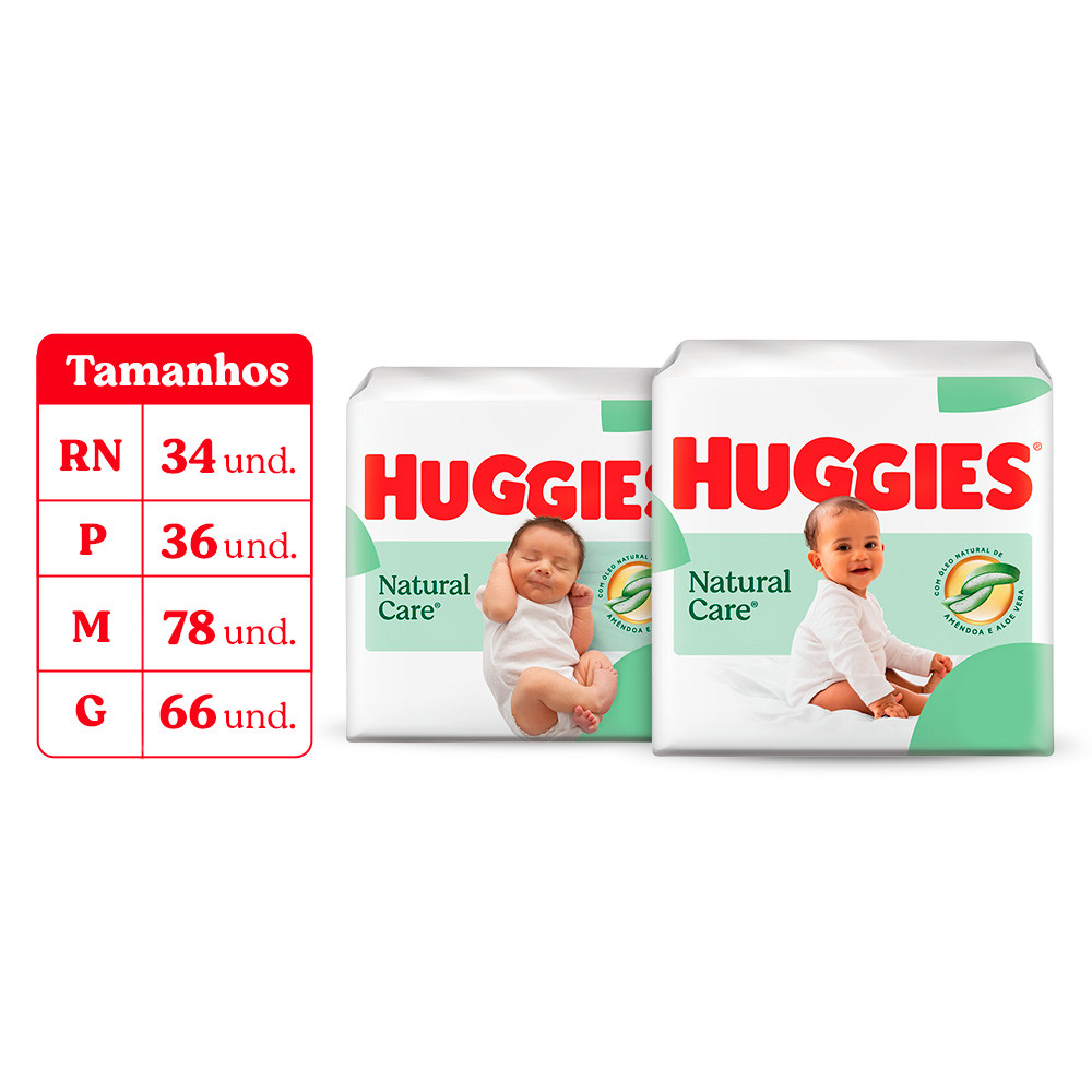 Fralda Premium Huggies Natural Care Aberta RN/P/M/G em Oferta na Shopee