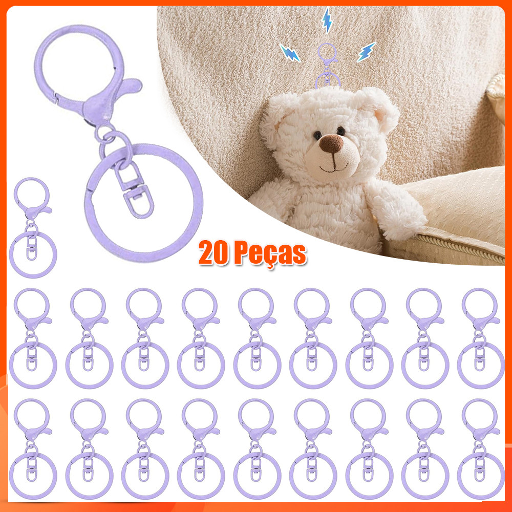 20 peças 30mm Argola para chaveiro de ganchos de chaveiro de faça você mesmo chaveiro joias acessórios de fivela Roxo
