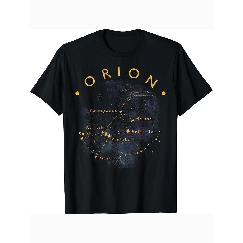 1pc T-Shirt de Algod?o Pesado 220gsm - T-Shirt de Astronomia com Gráfico da Constela??o de Orion com Cinto de Orion, Aln