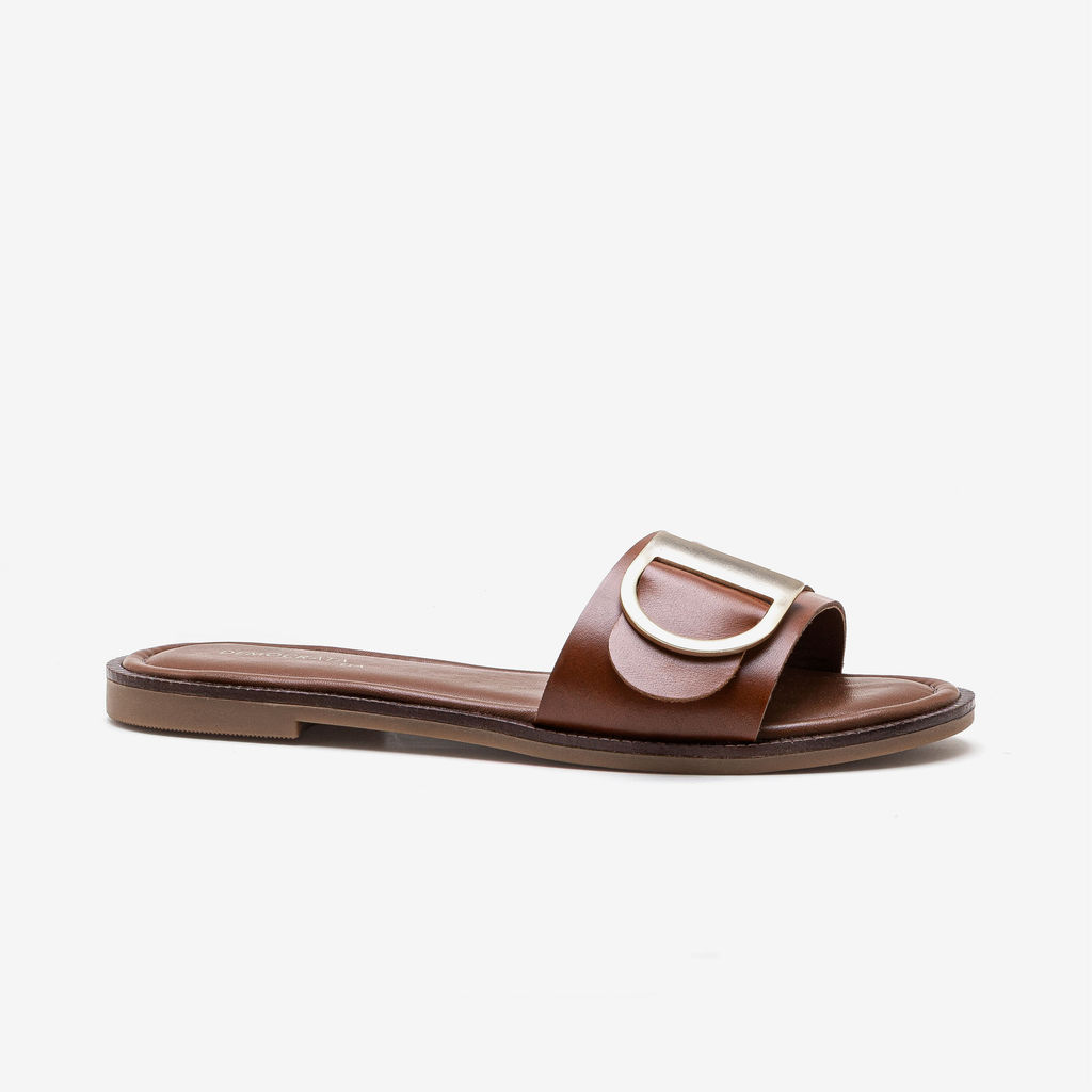 Rasteira Feminina Lunna Couro Marrom em Oferta na Shopee