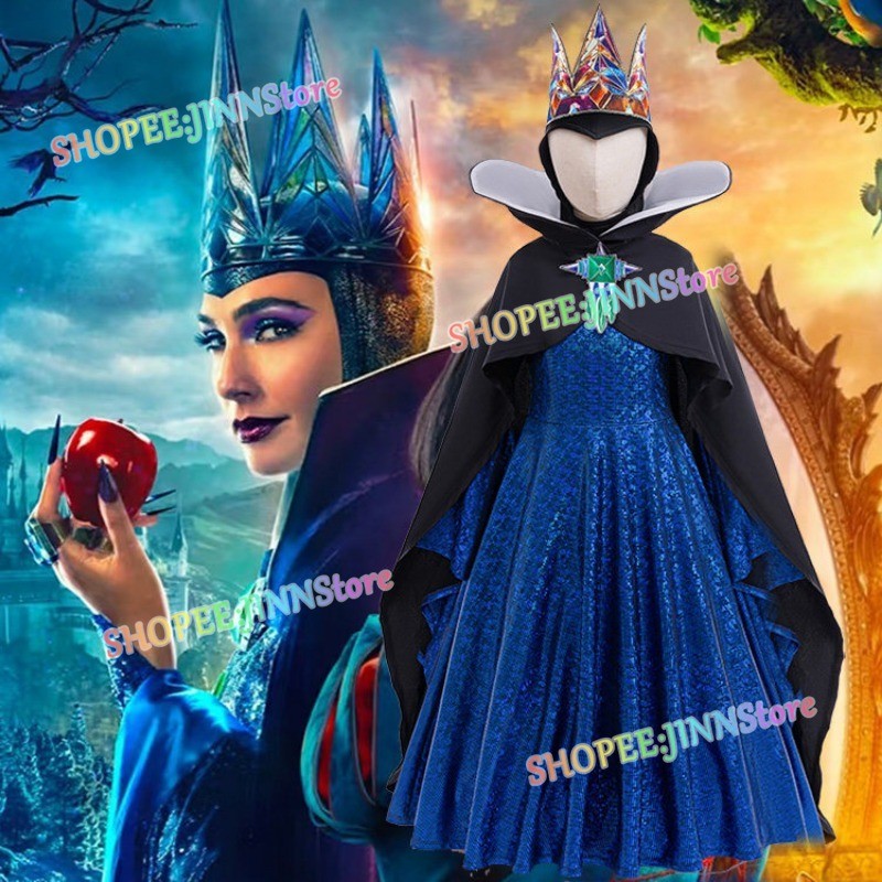 - JINN-Girls EVIL Queen Cosplay Traje Azul Vestido Bruxa Rainha Com Capa Festa Carnaval Dress-Up