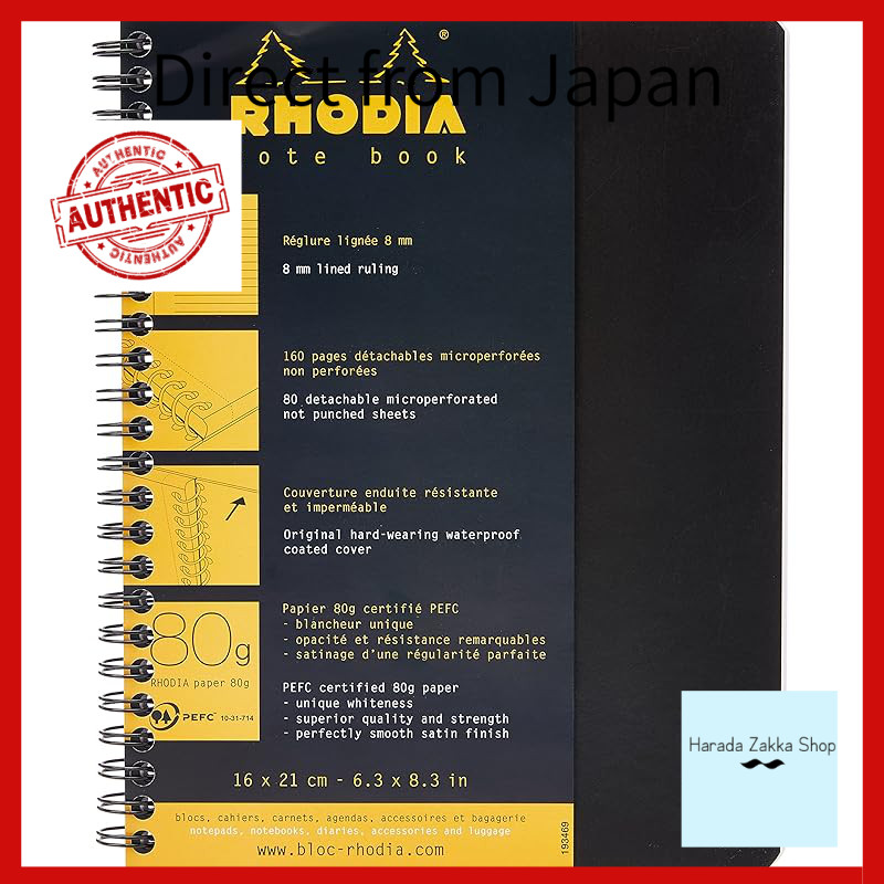 RHODIA Double Ring Notebook A5 Classic 160 Pages Ruled with Perforation Black cf193469[Direct from Japan]