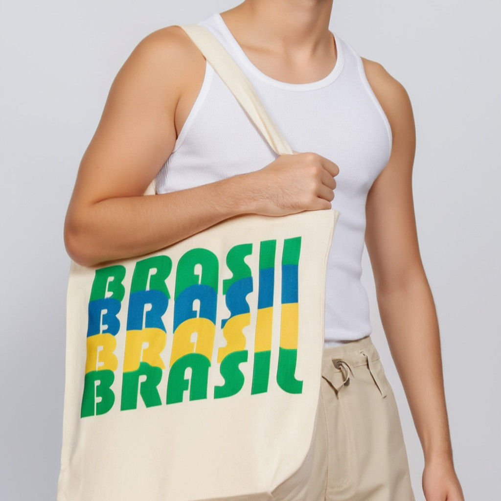Sacola Ecobag Algodão Cru Estampa Brasil Lifestyle Moda 2026 Bolsa Reutilizável