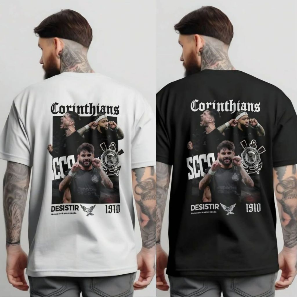 Kit 2 Camisetas Oversized Masculina Corinthians Camisa 100% Algodão Timão Blusa Yuri Memphis Garro