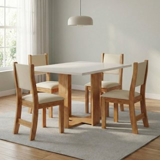 Conjunto Sala de Jantar Mesa Retangular 120x80cm 4 Cadeiras Estofadas Bege Mel/Blonde/Bege em Oferta na Shopee