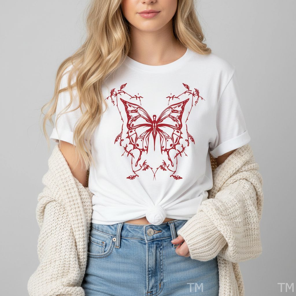 Camiseta Feminina Delicada Casual Estampada Borboleta Abstrata Confortável Malha Respirável