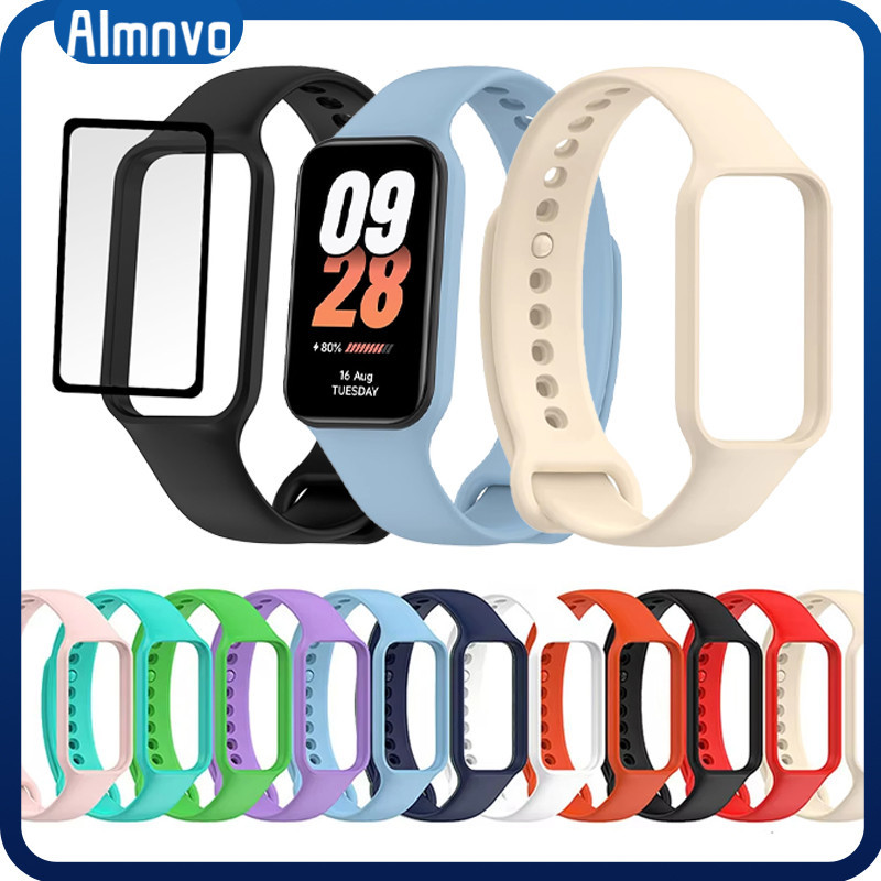 Pulseira Strap+Capa Capinha Silicone De Película Com Vidro Para Relógio Smartwatch Xiaomi Band 8 Active /Redmi Band 2